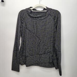 prAna Black Striped Long Sleeve Athletic Asymmetrical Tee Shirt Women's M